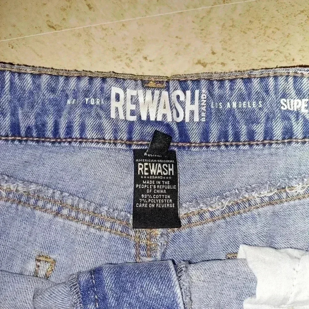 Rewash Denim Shorts Women 7/28 High Rise Blue Light Wash Rips Cut Off - Picture 4 of 6